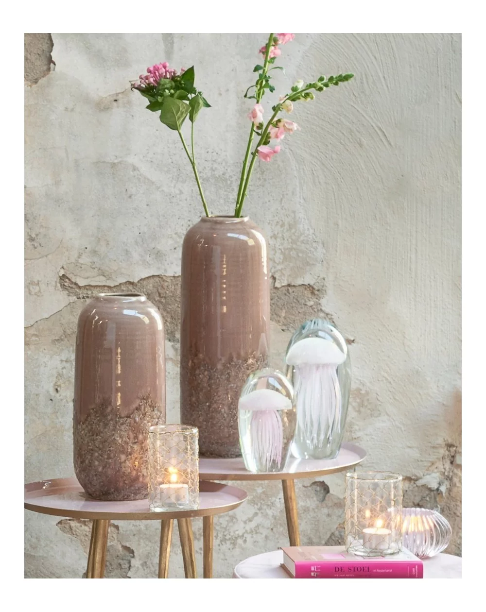 Dekoračná keramická váza DULCI old pink, (L) Ø14xV37,5 cm